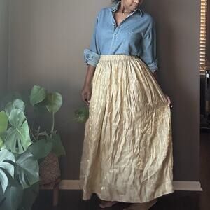 Vintage Worthington Crinkle Maxi Skirt Women’s Size 14 Gold Boho Flowy Modest